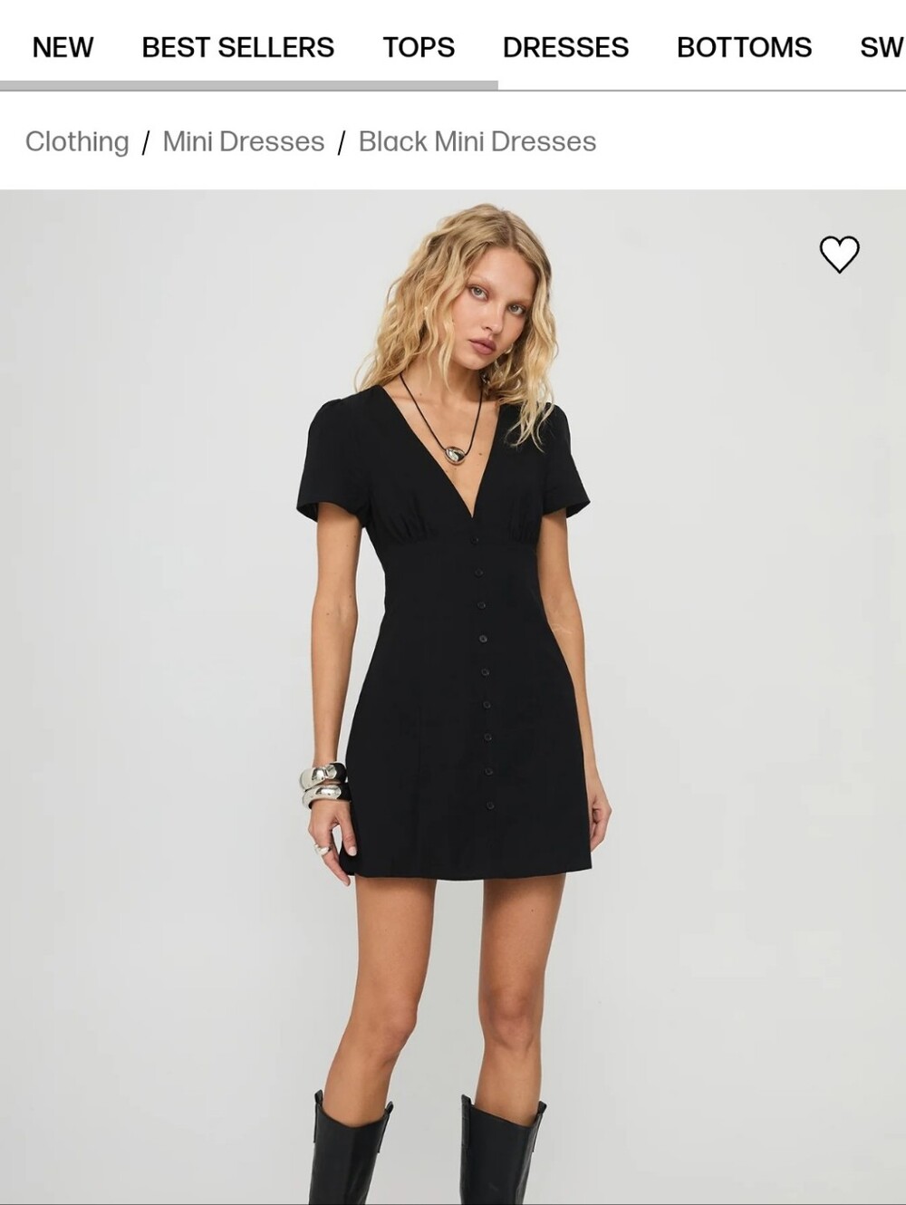 Princess Polly Black V-Neck Button-Front Mini Dress